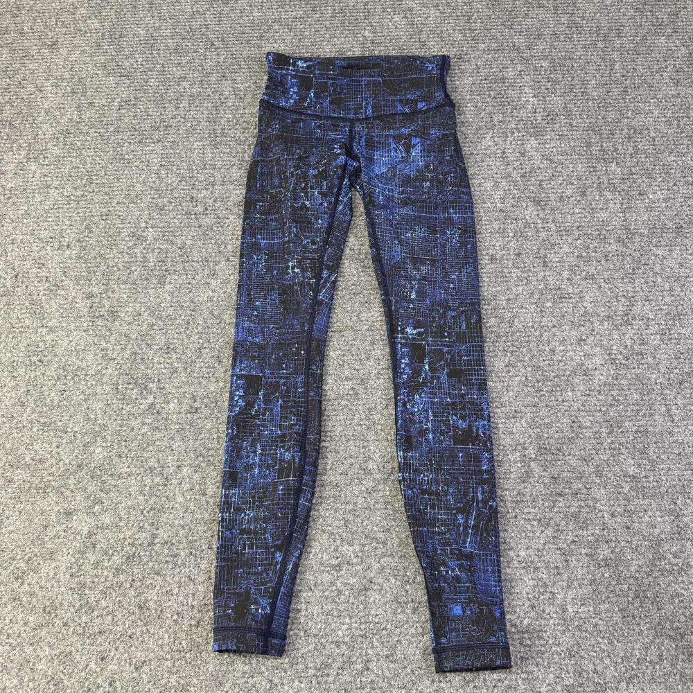 Lululemon Leggings Womens 2 Blue Geometric Print Ankle Skinny Yoga Pants Gym